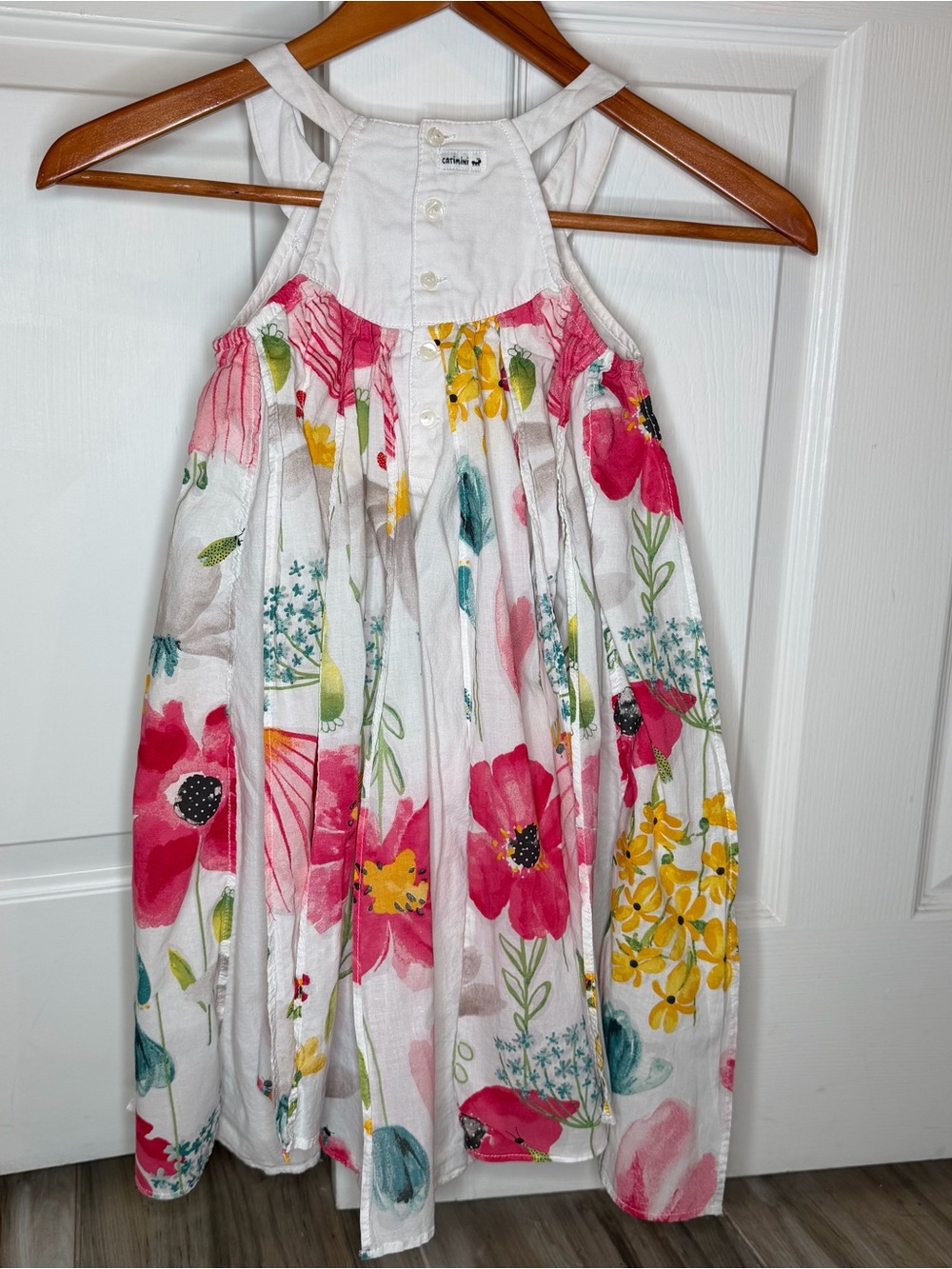 Catimini Girls Floral Pleated Embroidered Sleeveless Dress Sz 8 Pink Colorful - Picture 5 of 9
